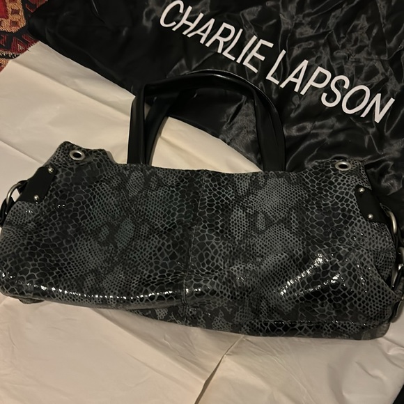Charlie Lapson leather -Grey black Snake print Bag -removable shoulder strap - Picture 7 of 8